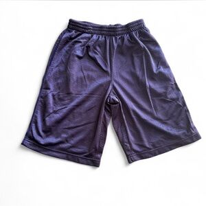 Kids' Gray Mesh Shorts With Navy Stripe